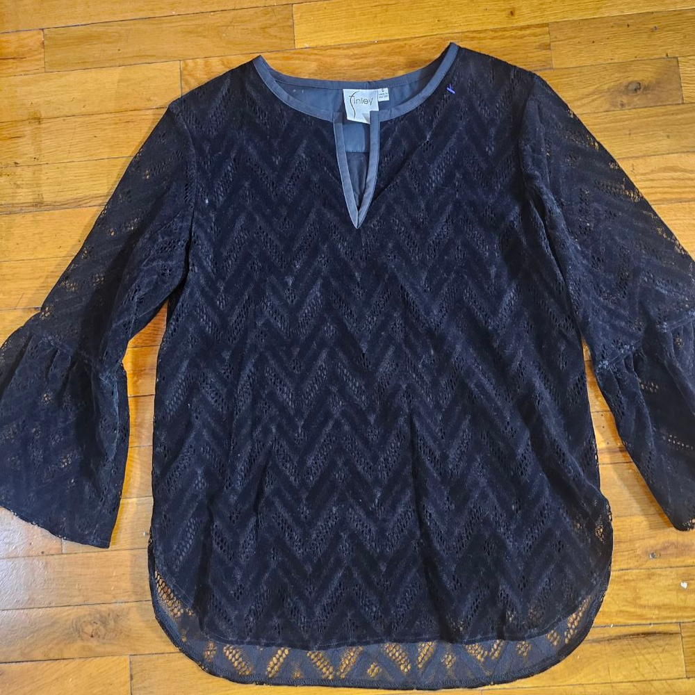 Finley Black Lace Blouse Women's Small - Picture 2 of 6